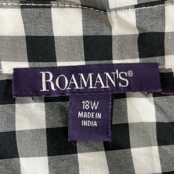 Roaman's Black and White Checked Blouse w/ Tie Sleeves & Front Pocket - Size 18W - Picture 9 of 11